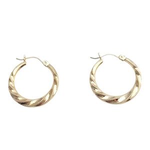 14K Yellow Gold Twisted Hoop Earrings #21111